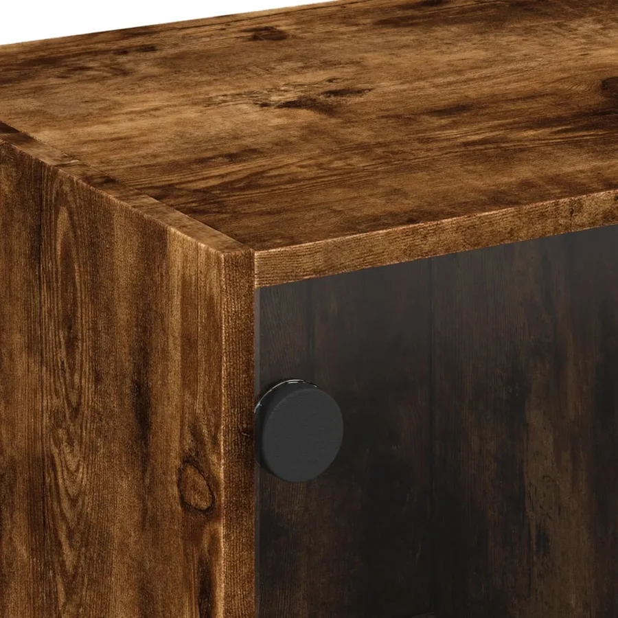Table basse avec portes en verre chêne fumé 68x50x42 cm - 9