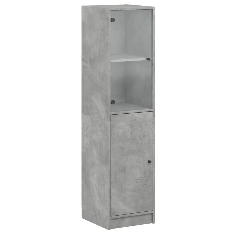 Buffet avec porte en verre gris béton 35x37x142 cm - 2