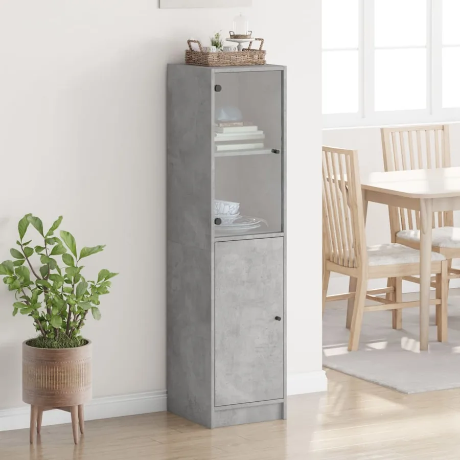 Buffet avec porte en verre gris béton 35x37x142 cm - 3