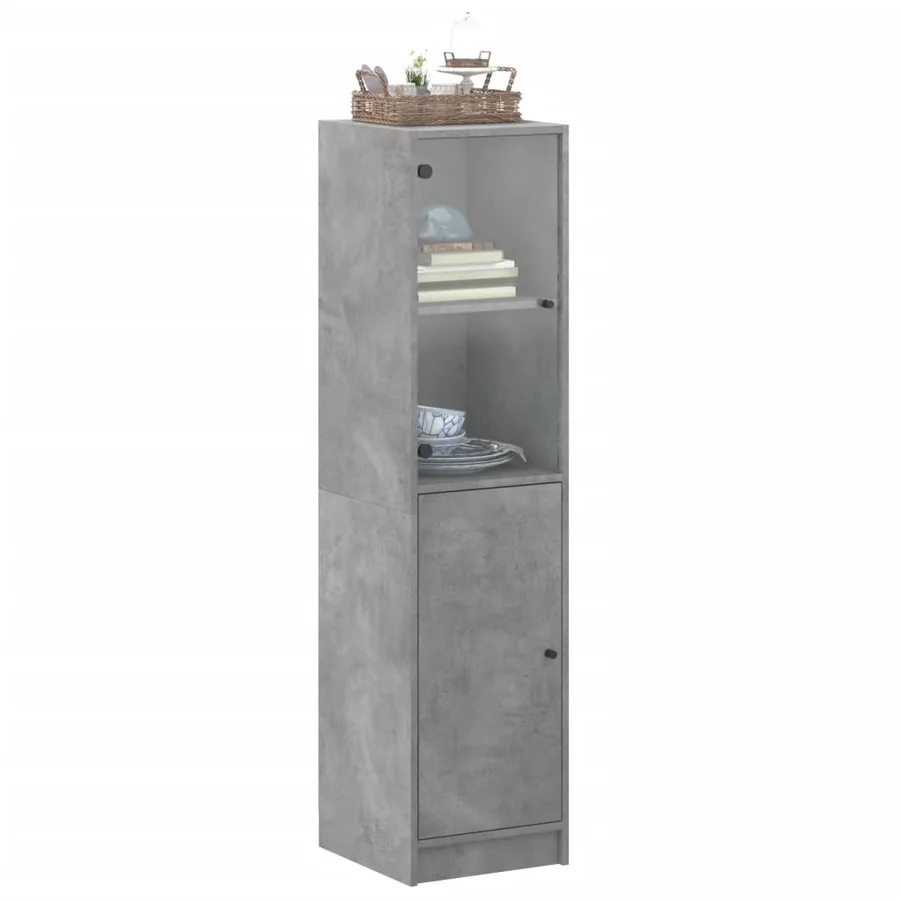 Buffet avec porte en verre gris béton 35x37x142 cm - 4