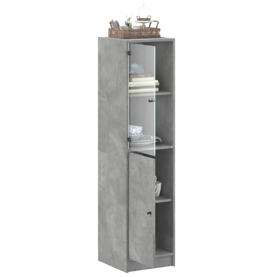 Buffet avec porte en verre gris béton 35x37x142 cm - 5