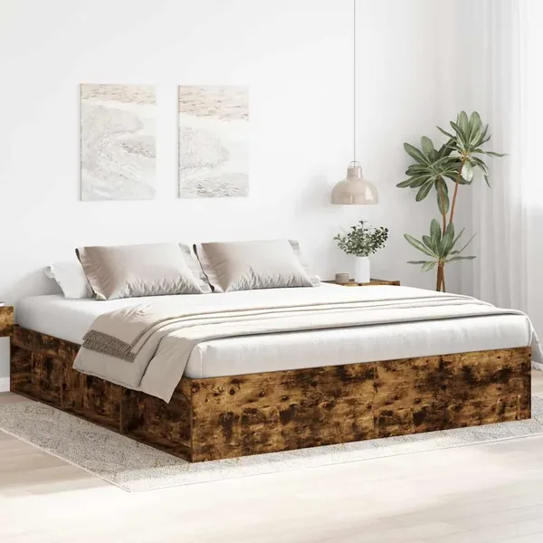 Cadre de lit sans matelas chêne fumé 200x200 cm