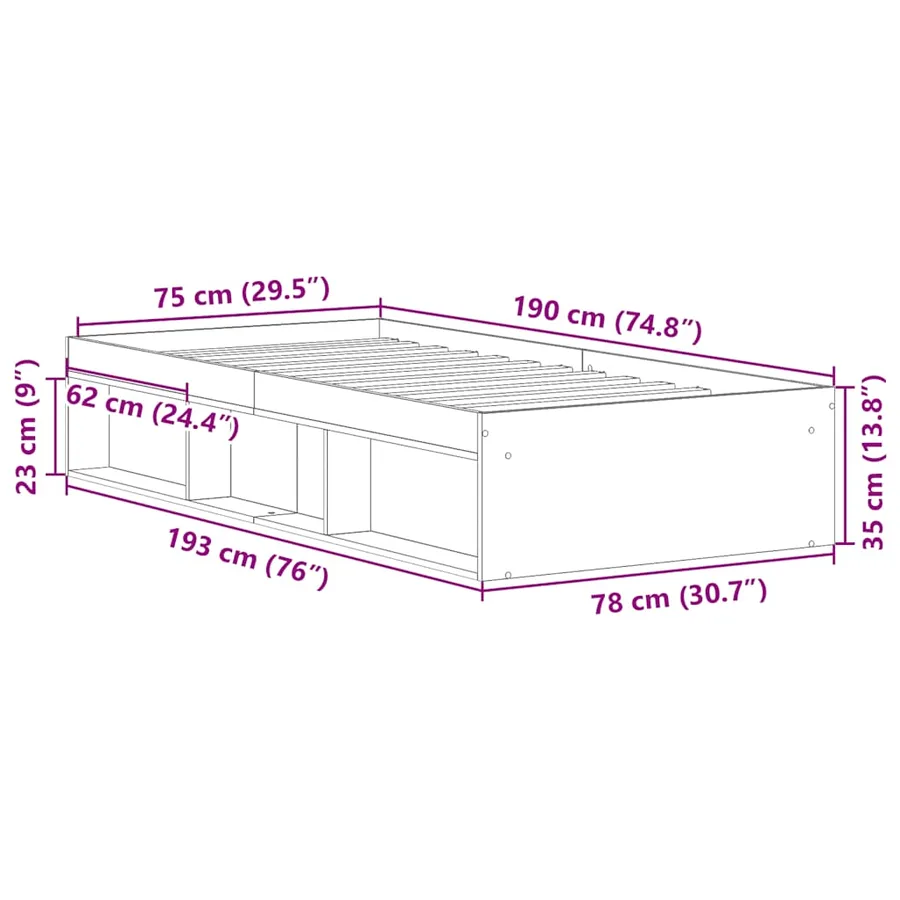 Cadre de lit sans matelas chêne marron 75x190 cm - 10