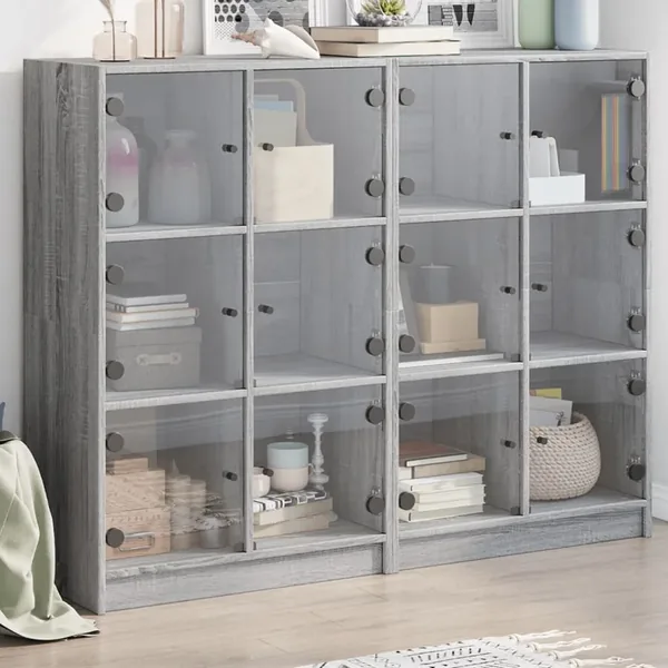 Bibliothèque avec portes sonoma gris 136x37x109 cm