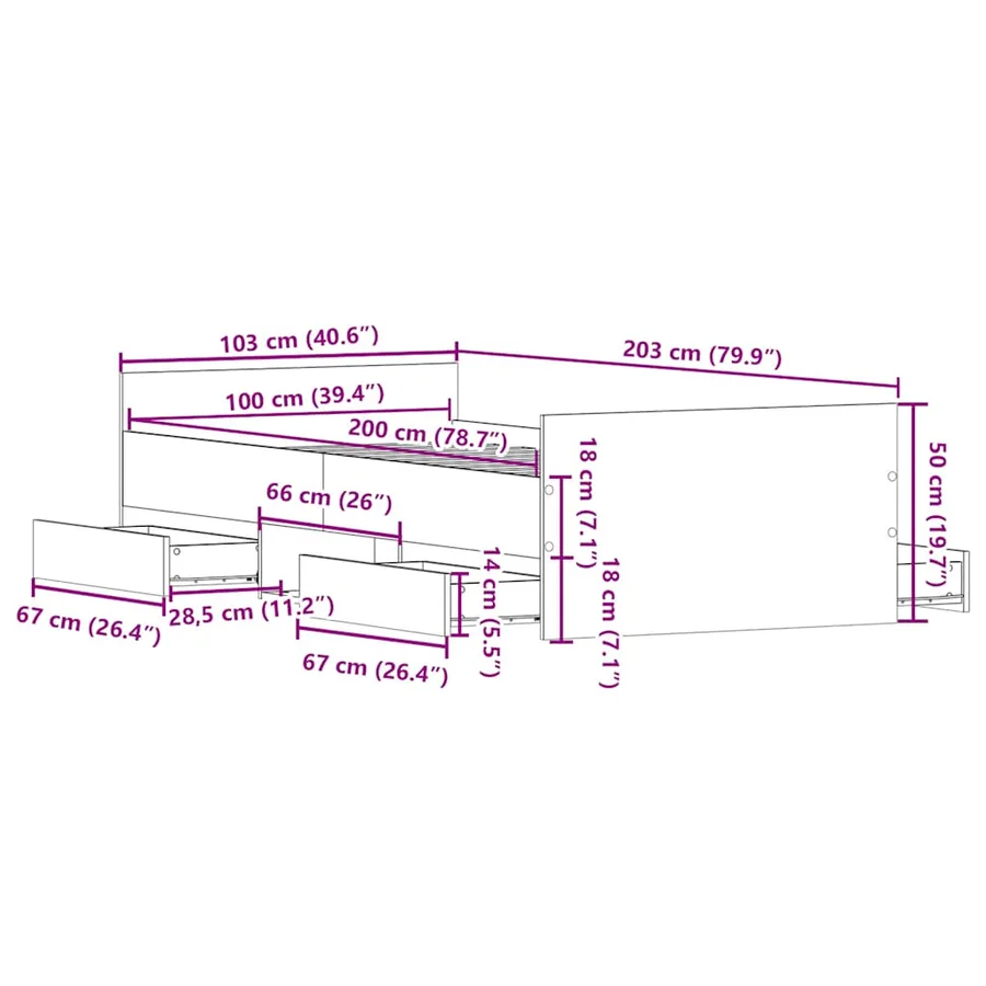 Cadre de lit sans matelas noir 100x200 cm - 11