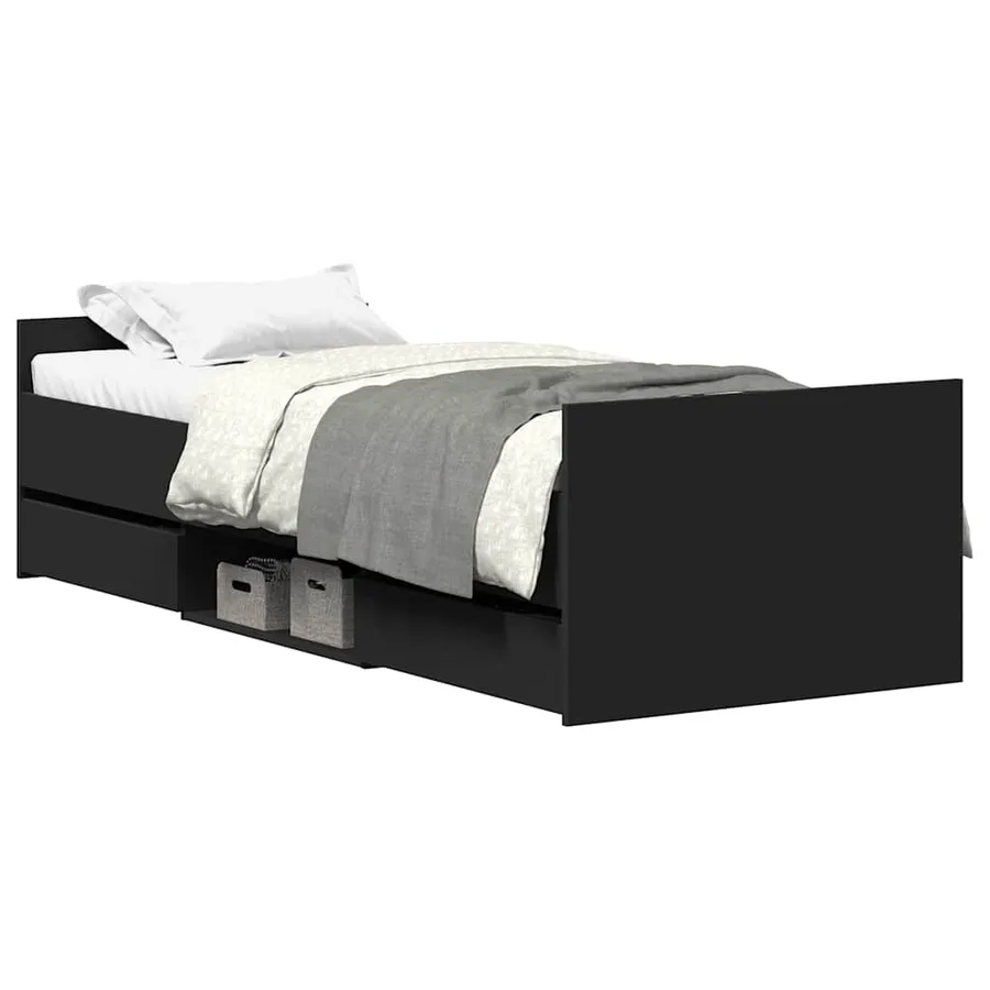 Cadre de lit sans matelas noir 100x200 cm - 2
