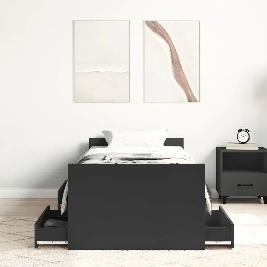 Cadre de lit sans matelas noir 100x200 cm - 4