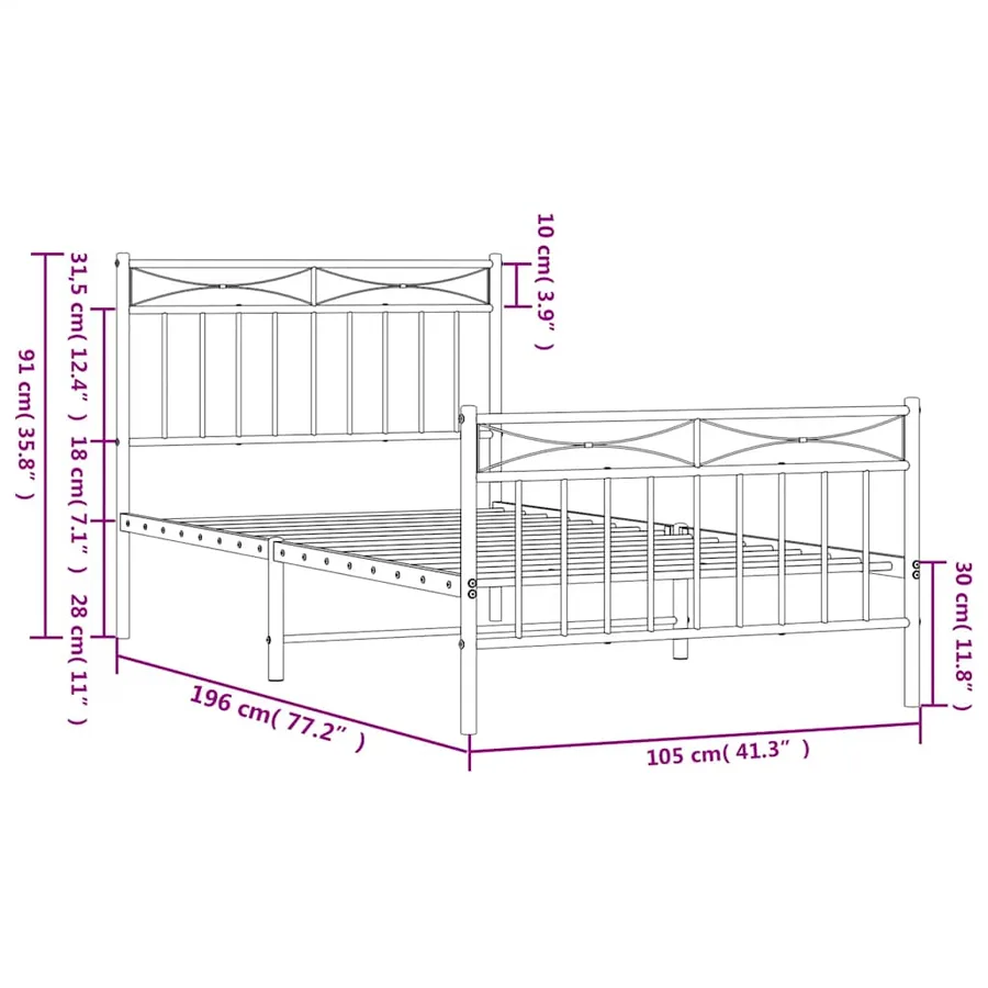Cadre de lit métal sans matelas et pied de lit blanc 100x190 cm - 10