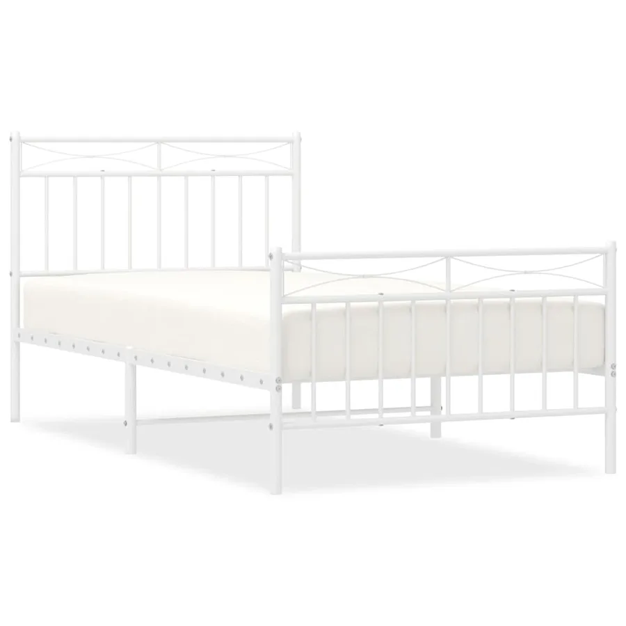 Cadre de lit métal sans matelas et pied de lit blanc 100x190 cm - 2