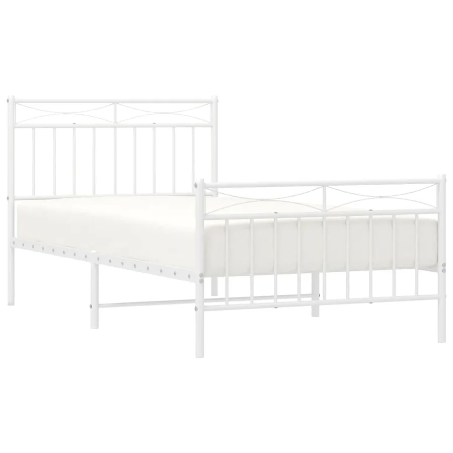 Cadre de lit métal sans matelas et pied de lit blanc 100x190 cm - 4