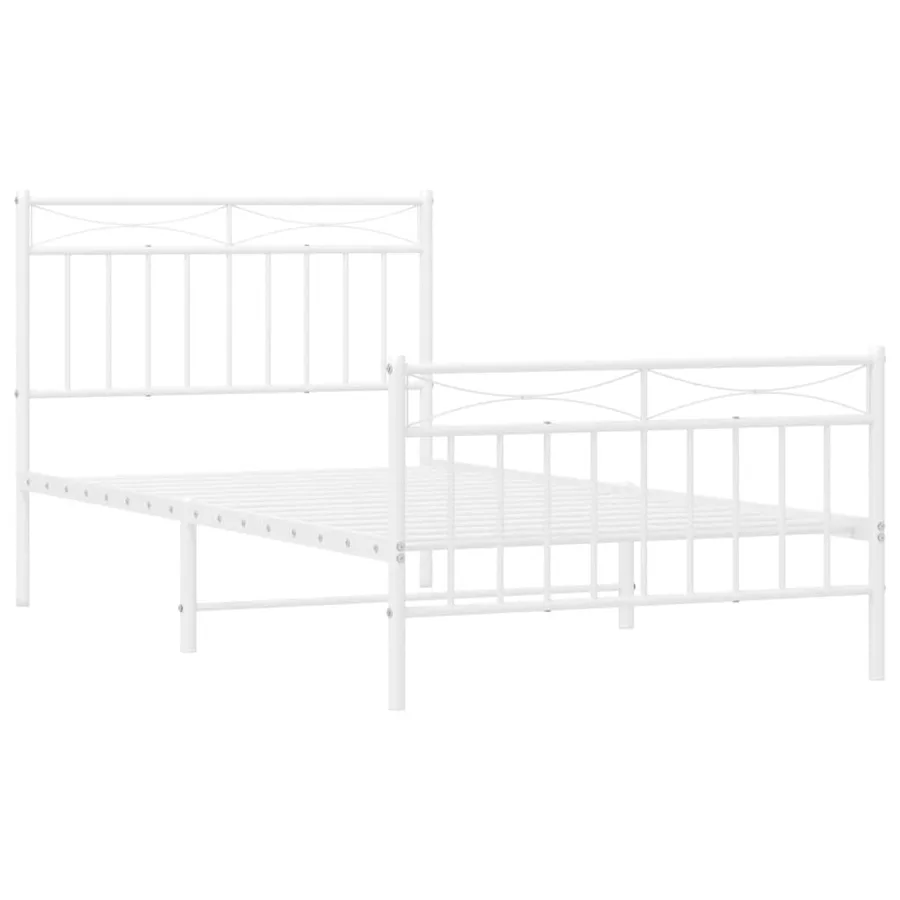 Cadre de lit métal sans matelas et pied de lit blanc 100x190 cm - 5