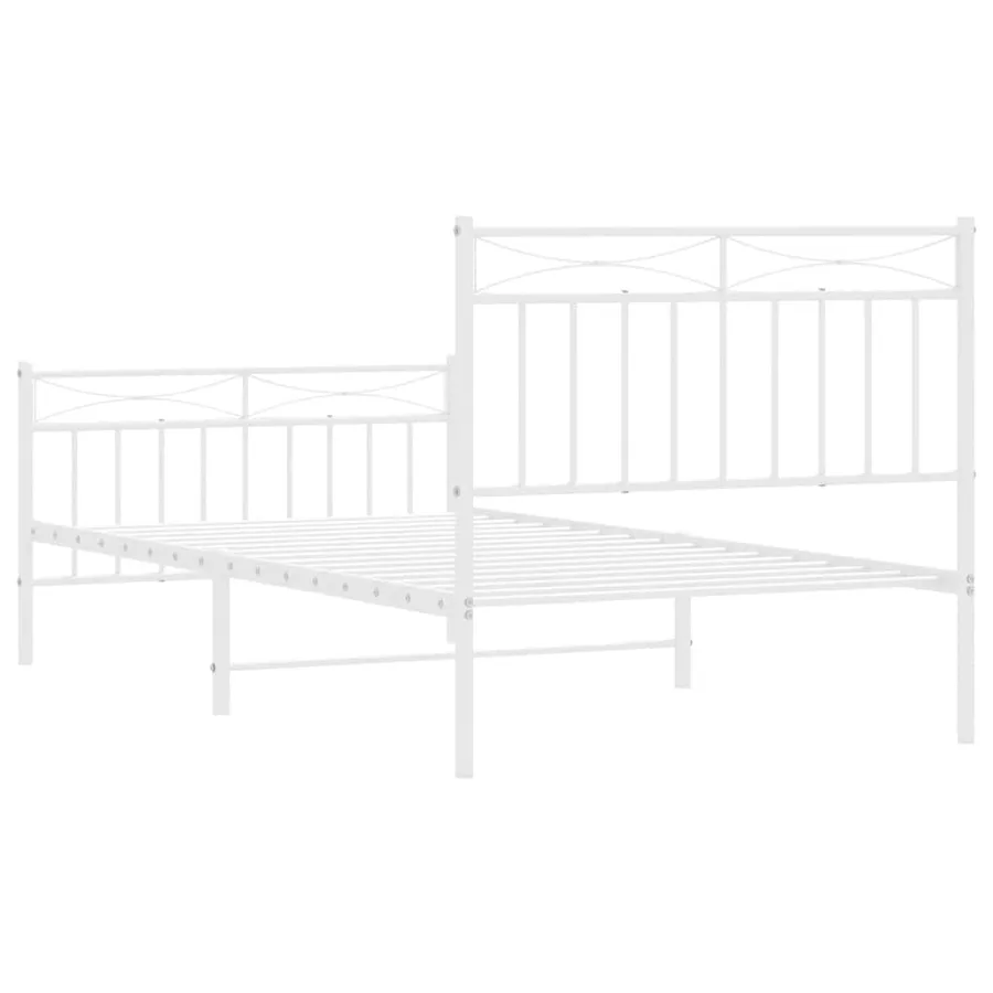 Cadre de lit métal sans matelas et pied de lit blanc 100x190 cm - 8
