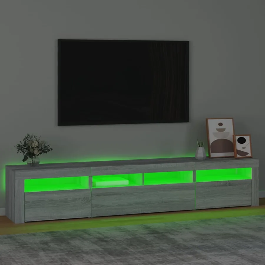 Meuble TV avec lumières LED Sonoma gris 210x35x40 cm - 4