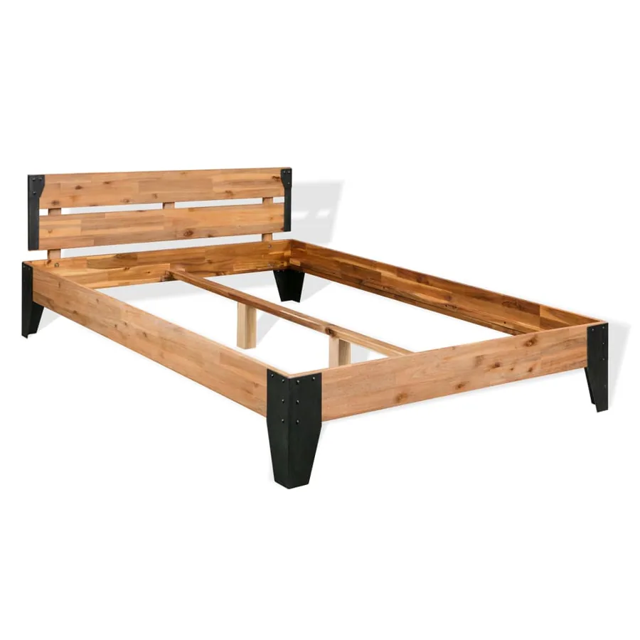 Cadre de lit sans matelas bois d'acacia massif acier 152x203 cm