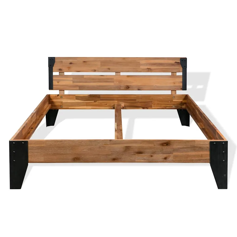 Cadre de lit sans matelas bois d'acacia massif acier 152x203 cm - 2
