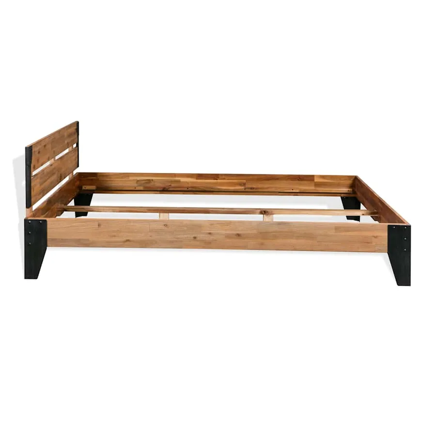 Cadre de lit sans matelas bois d'acacia massif acier 152x203 cm - 3