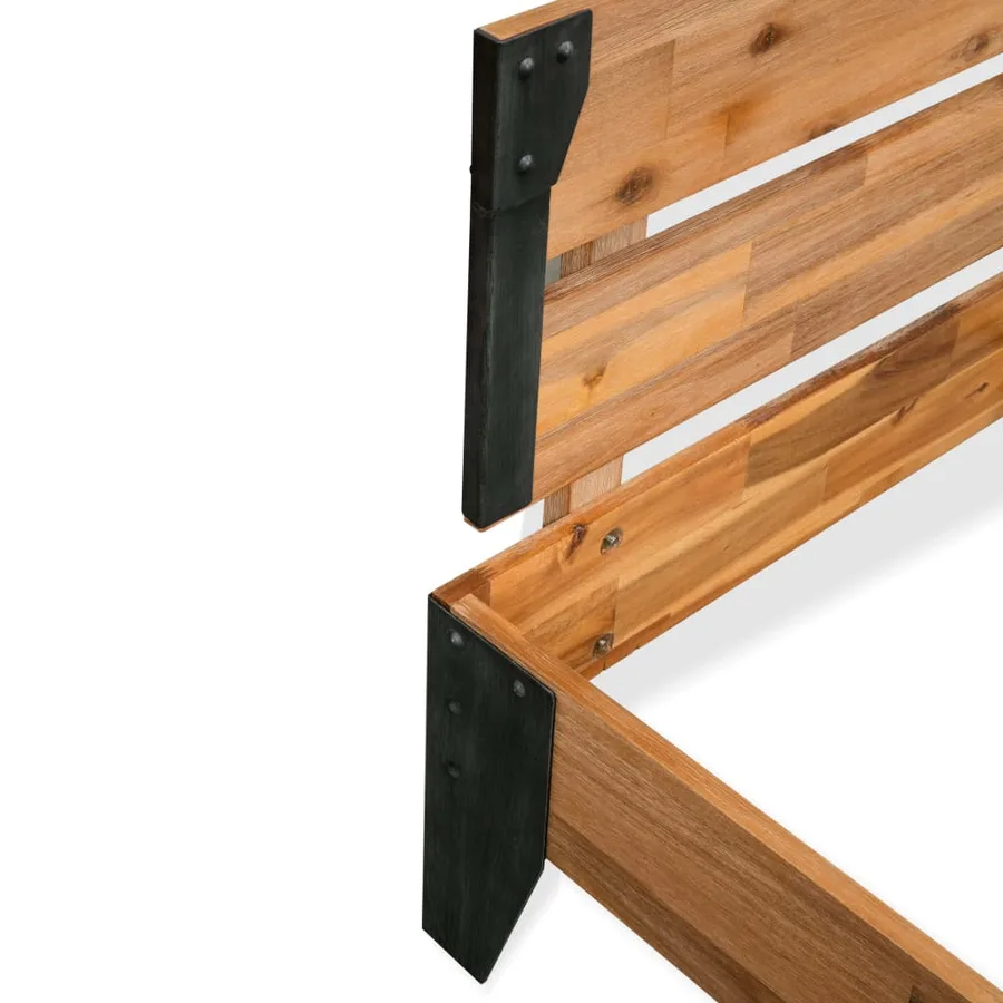 Cadre de lit sans matelas bois d'acacia massif acier 152x203 cm - 4