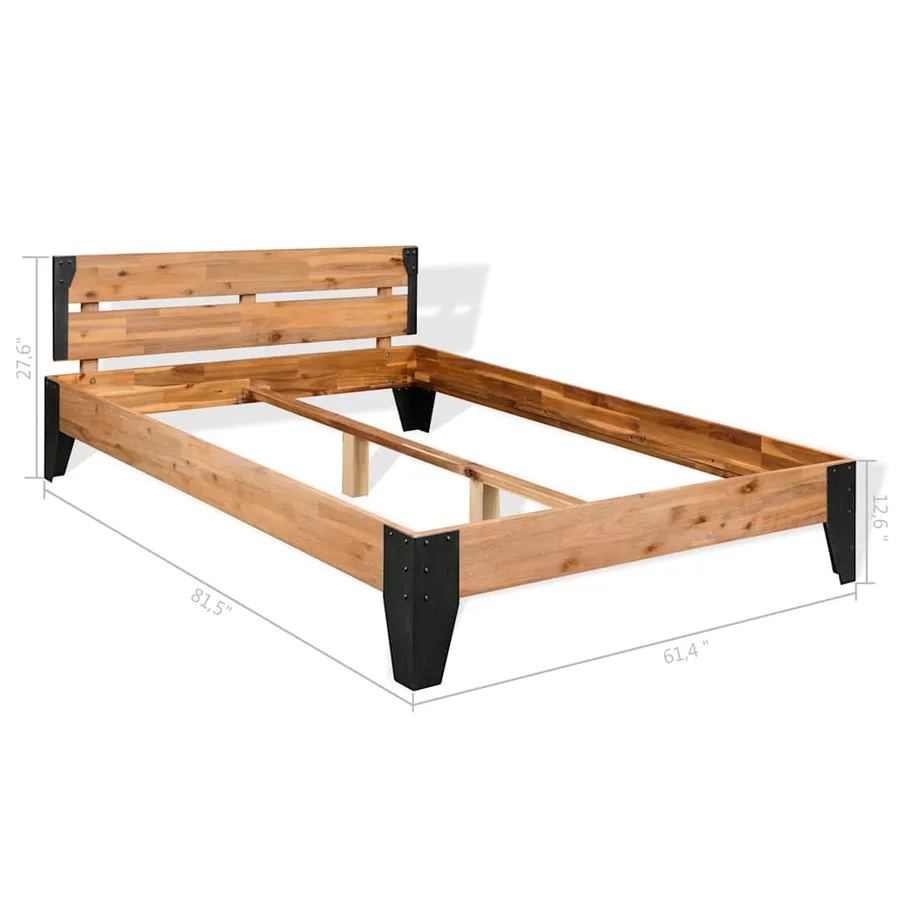 Cadre de lit sans matelas bois d'acacia massif acier 152x203 cm - 6