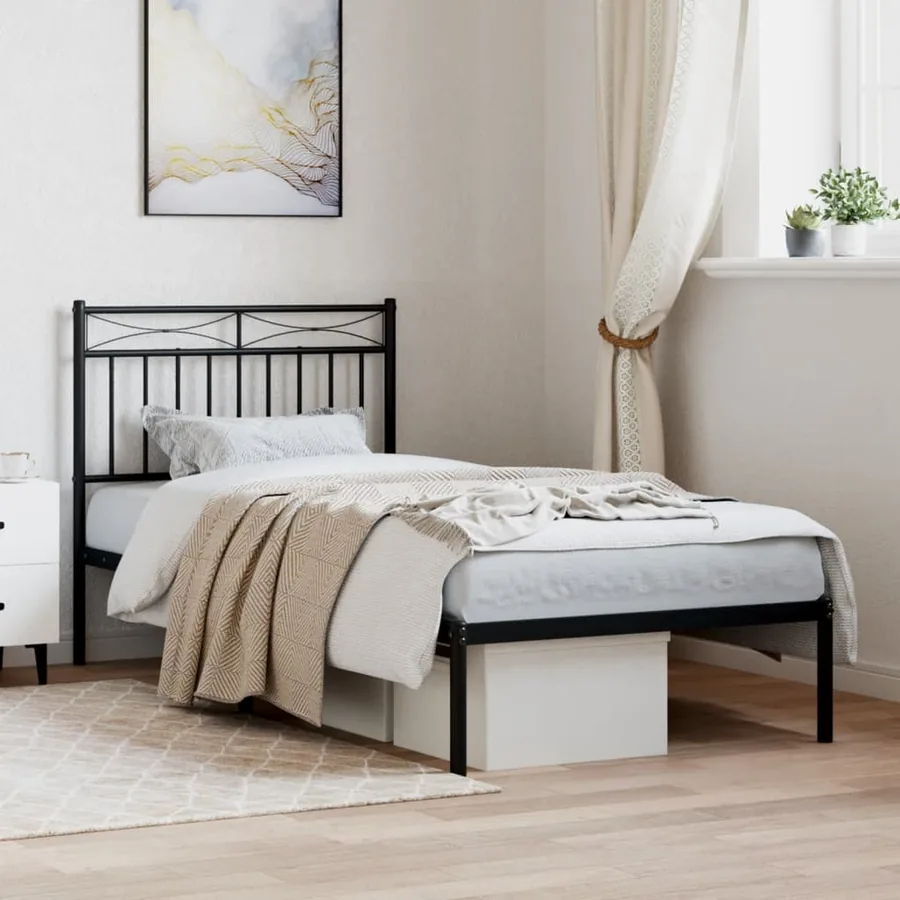 Cadre de lit métal sans matelas avec tête de lit noir 90x190 cm