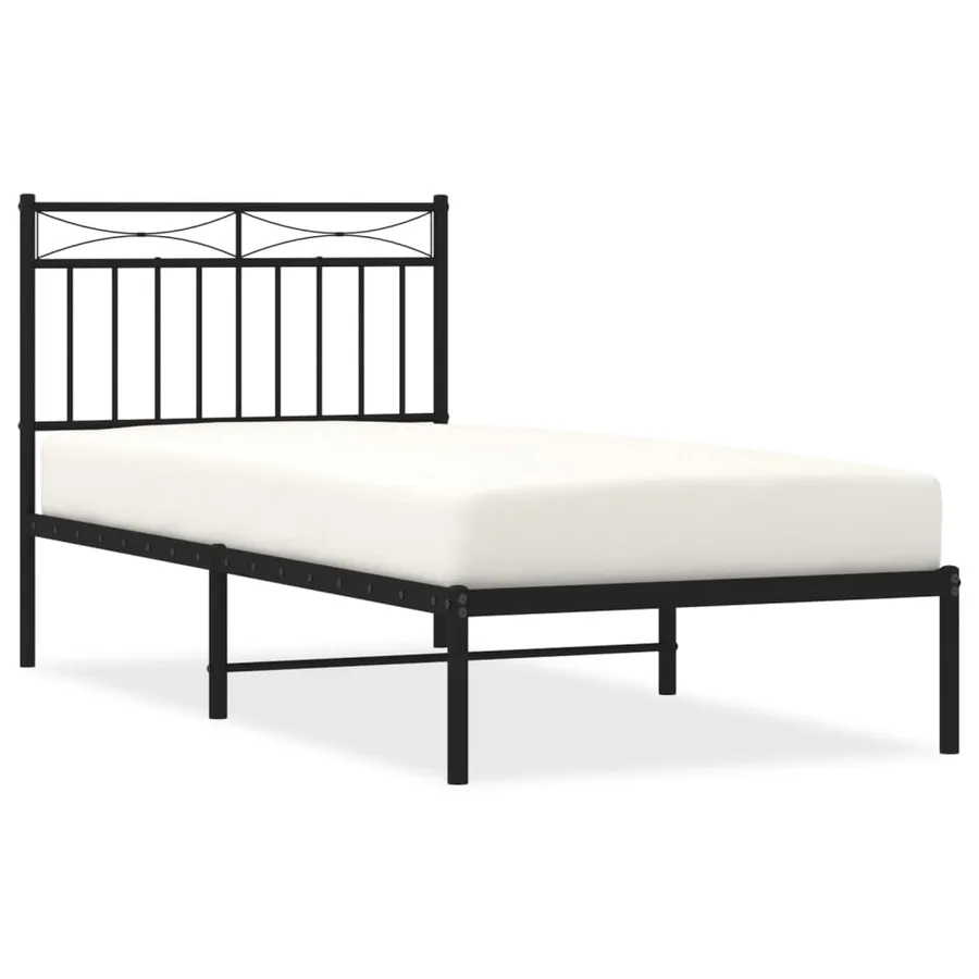 Cadre de lit métal sans matelas avec tête de lit noir 90x190 cm - 2