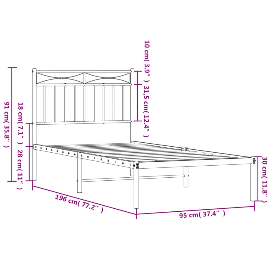 Cadre de lit métal sans matelas avec tête de lit noir 90x190 cm - 9