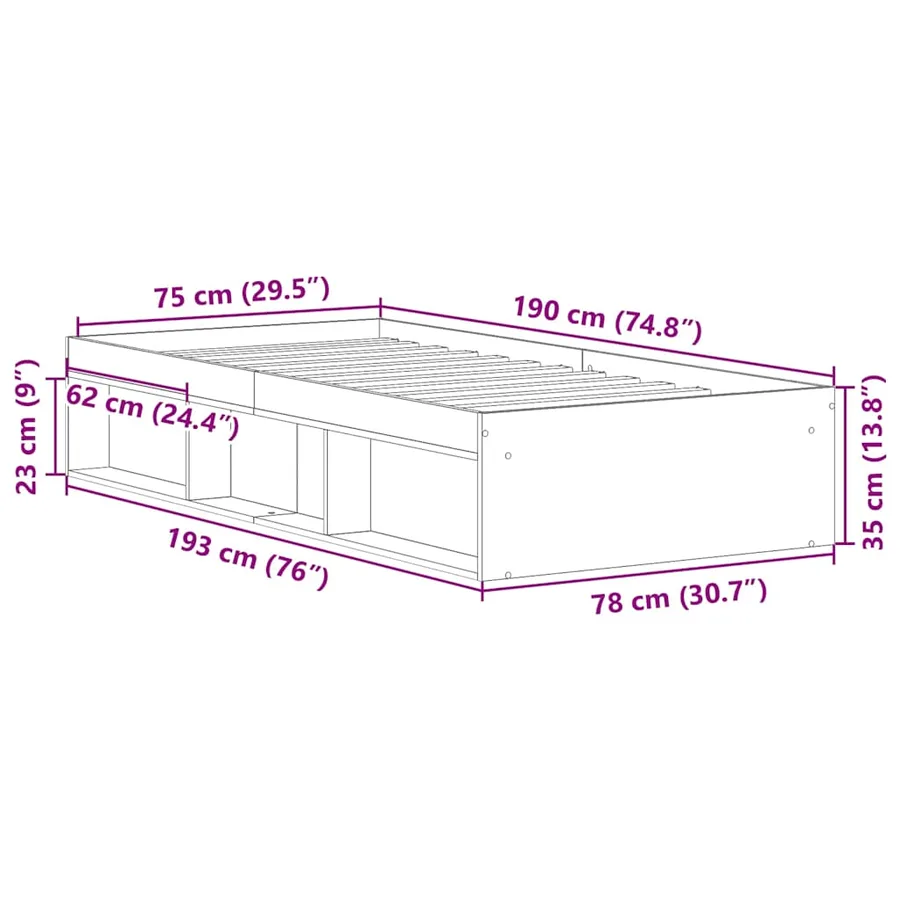 Cadre de lit sans matelas blanc 75x190 cm - 10