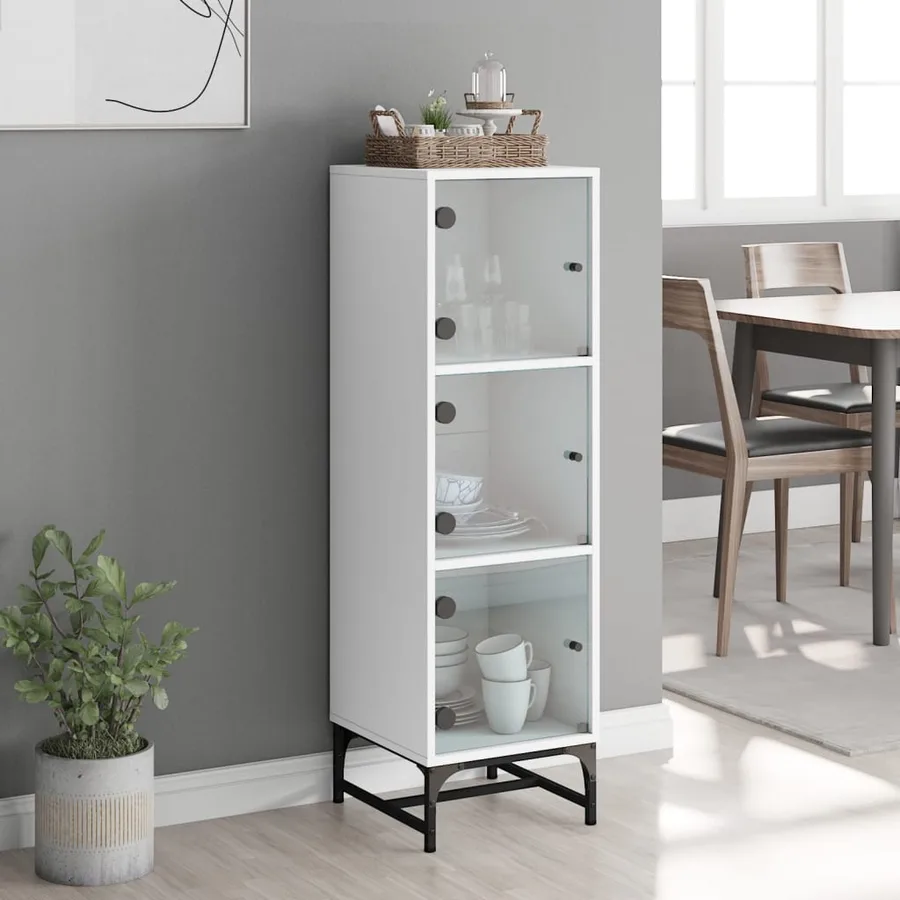 Buffet avec portes en verre blanc 35x37x120 cm - 3