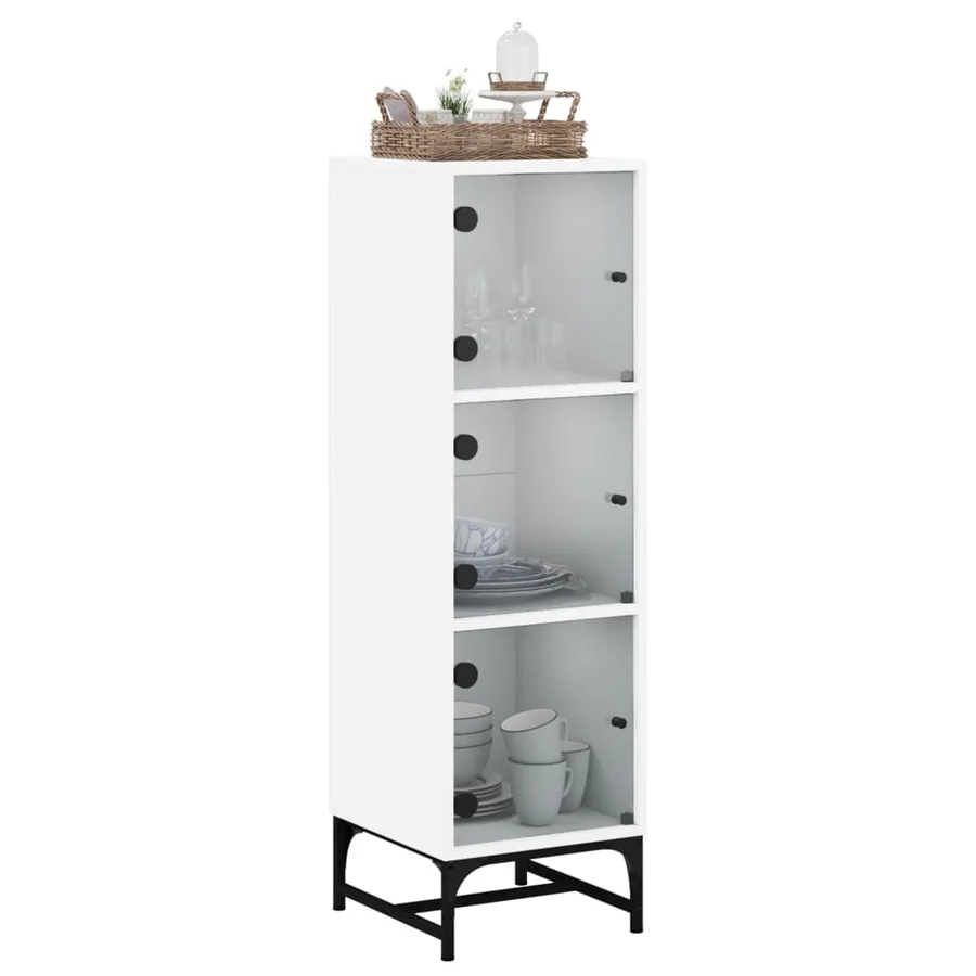 Buffet avec portes en verre blanc 35x37x120 cm - 4