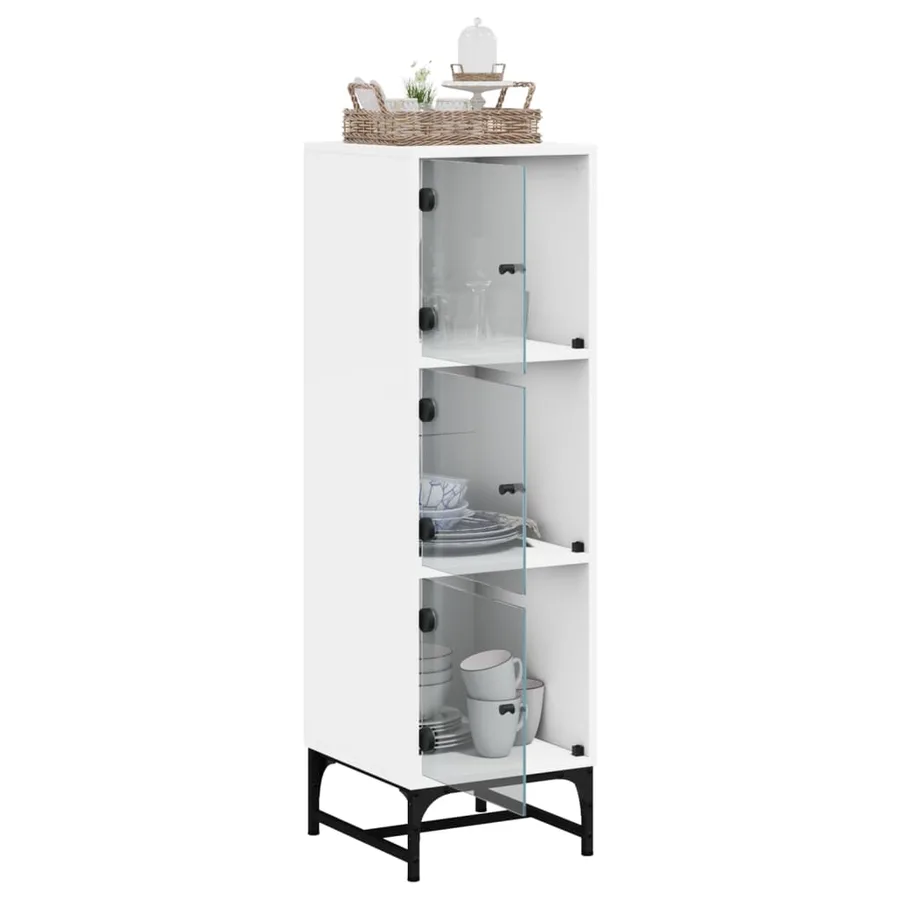 Buffet avec portes en verre blanc 35x37x120 cm - 5