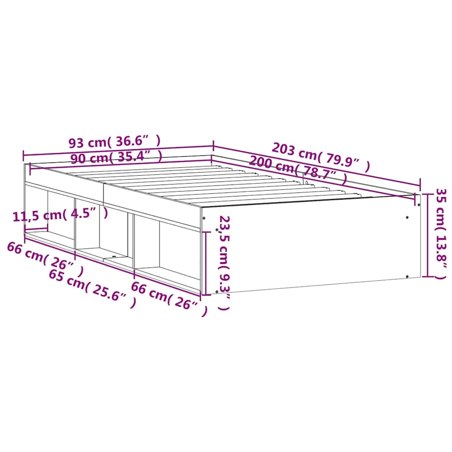 Cadre de lit sans matelas chêne sonoma 90x200 cm - 11