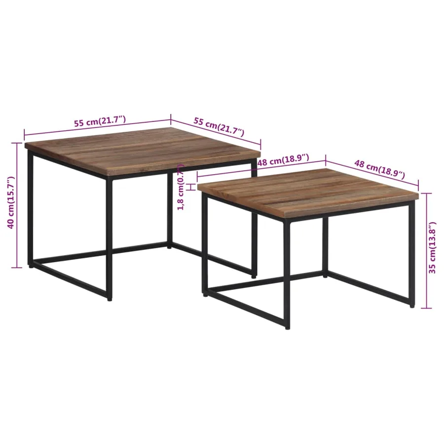 Tables basses gigognes 2 pcs bois massif de teck - 9