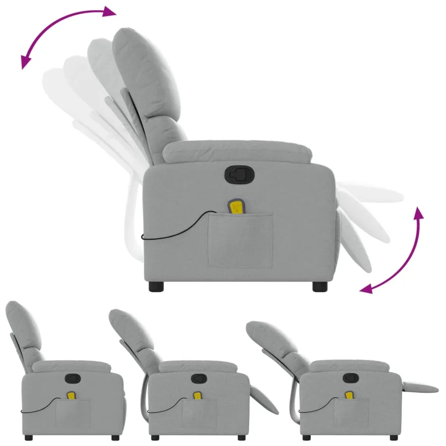 Fauteuil de massage inclinable gris clair tissu - 5