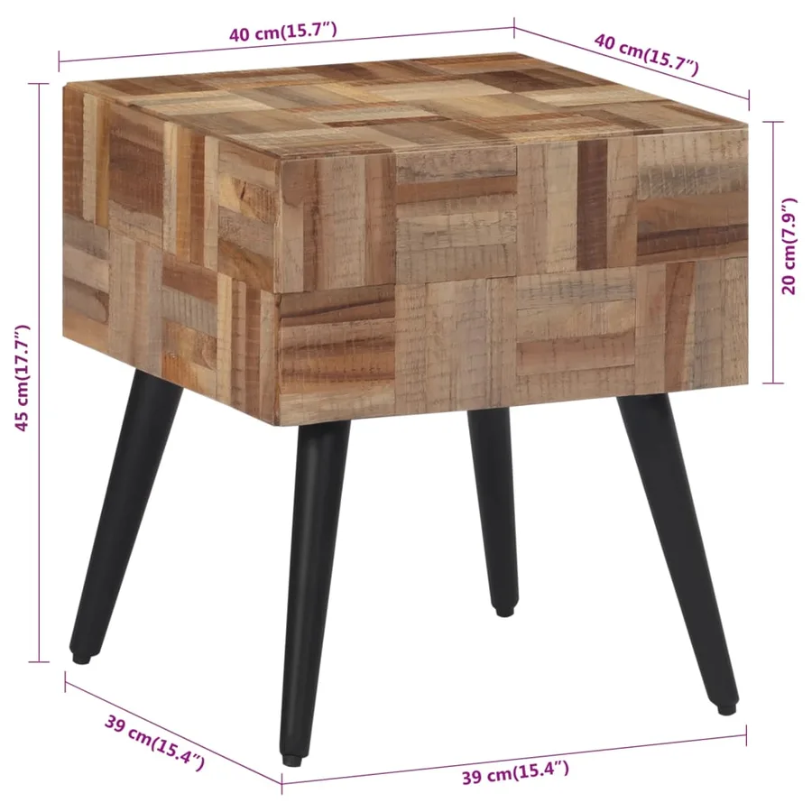 Table d'appoint 40x40x45 cm teck de récupération massif - 8
