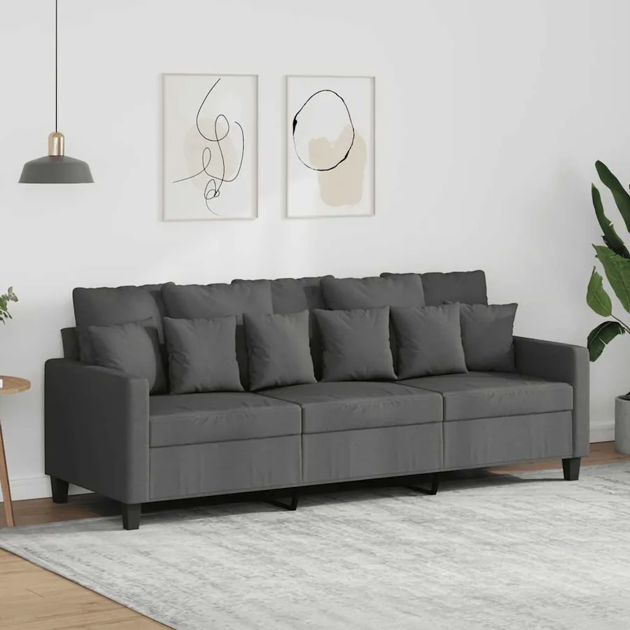 Canapé à 3 places Gris foncé 180 cm Tissu