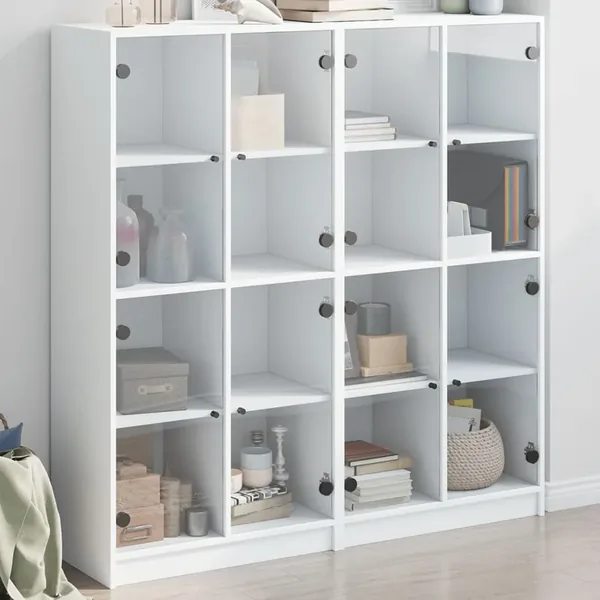 Bibliothèque avec portes blanc 136x37x142 cm bois d'ingénierie