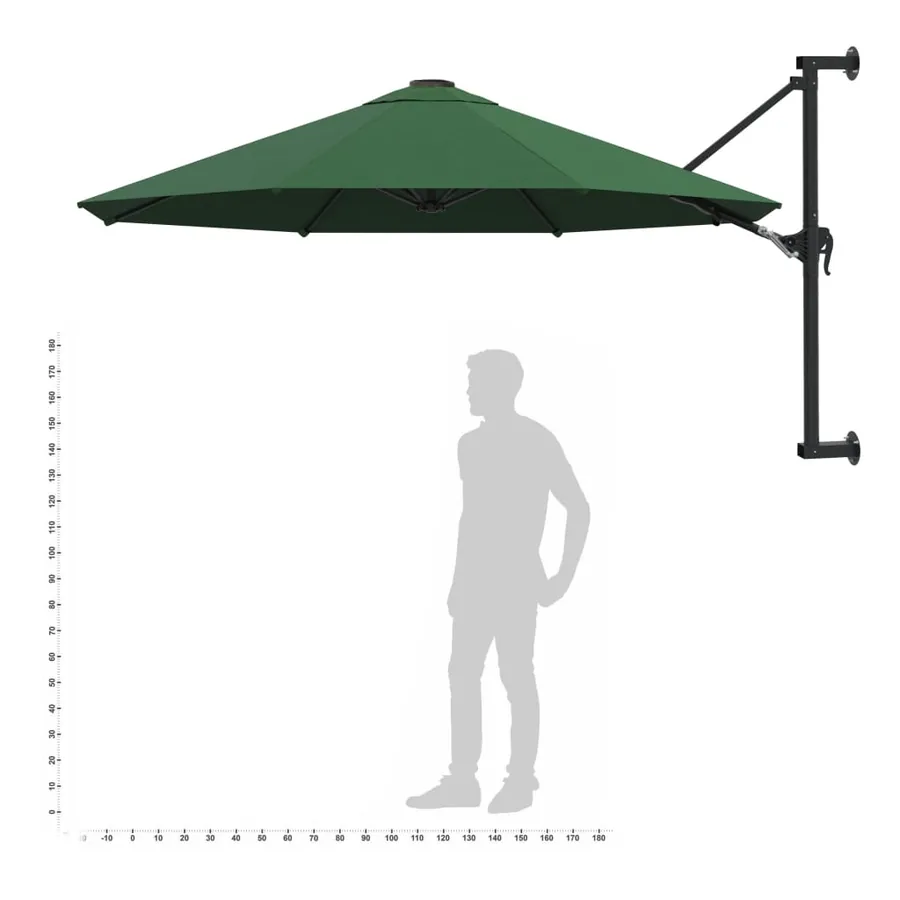 Parasol mural avec mât métallique 300 cm Vert - 9