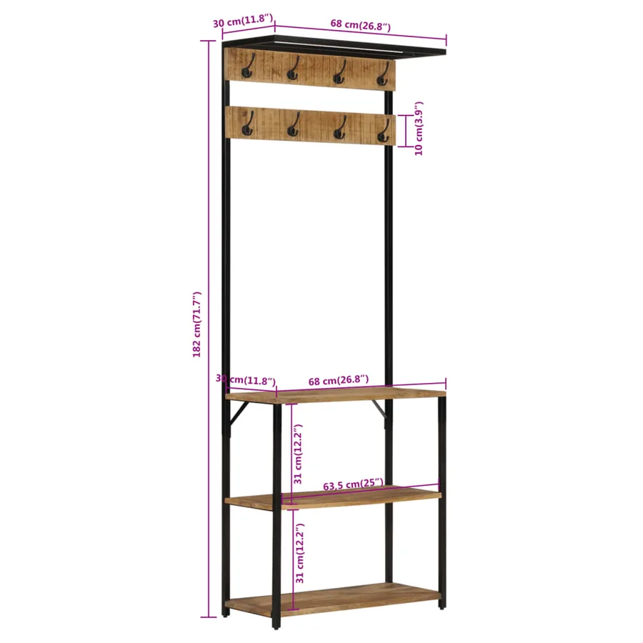 Porte-manteau et rangement des chaussures bois de manguier fer - 7