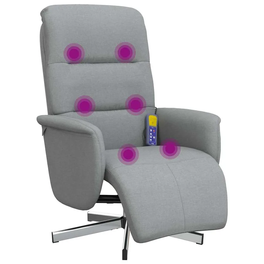 Fauteuil inclinable de massage et repose-pieds gris clair tissu - 2