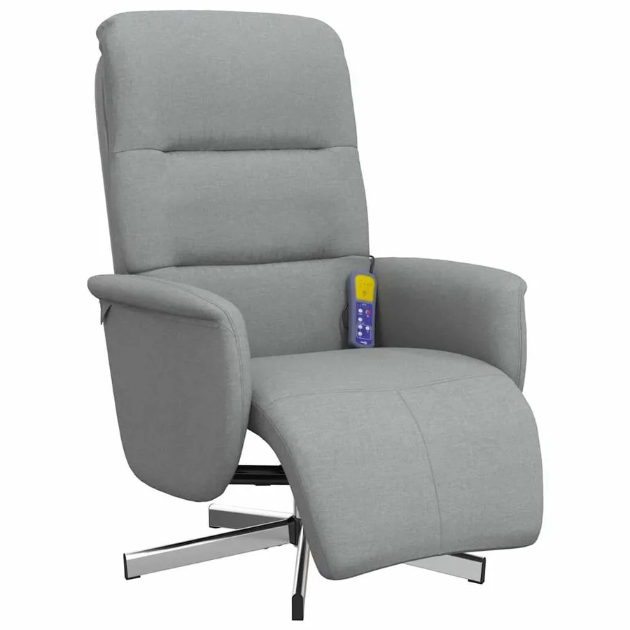 Fauteuil inclinable de massage et repose-pieds gris clair tissu - 3