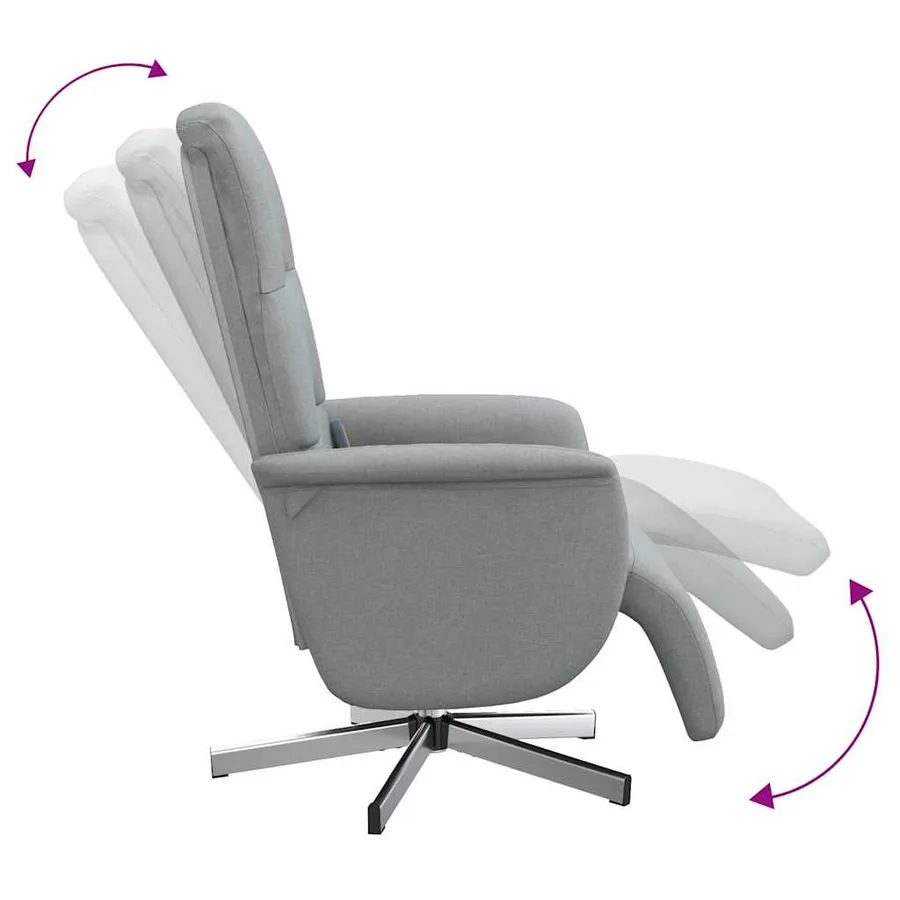 Fauteuil inclinable de massage et repose-pieds gris clair tissu - 7