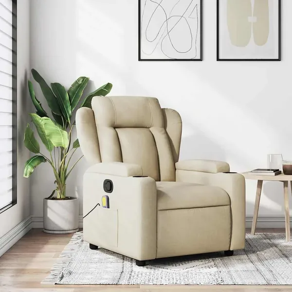 Fauteuil inclinable de massage crème tissu