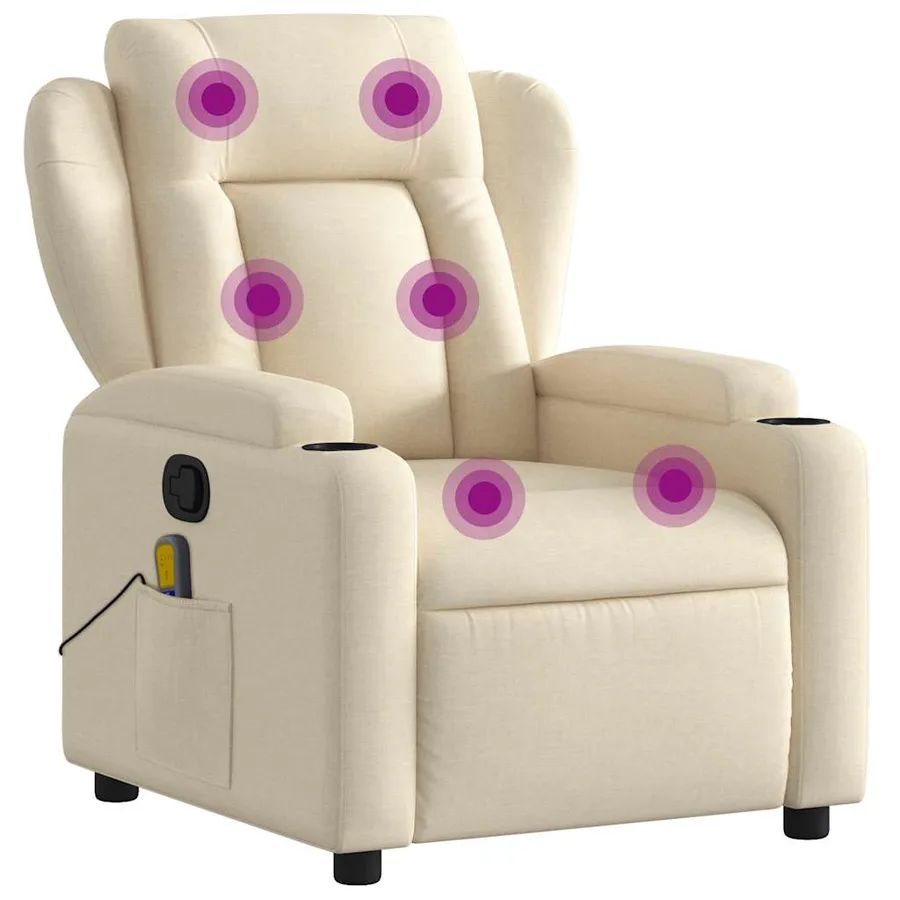 Fauteuil inclinable de massage crème tissu - 2