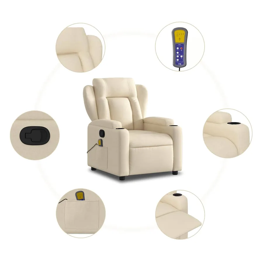 Fauteuil inclinable de massage crème tissu - 6