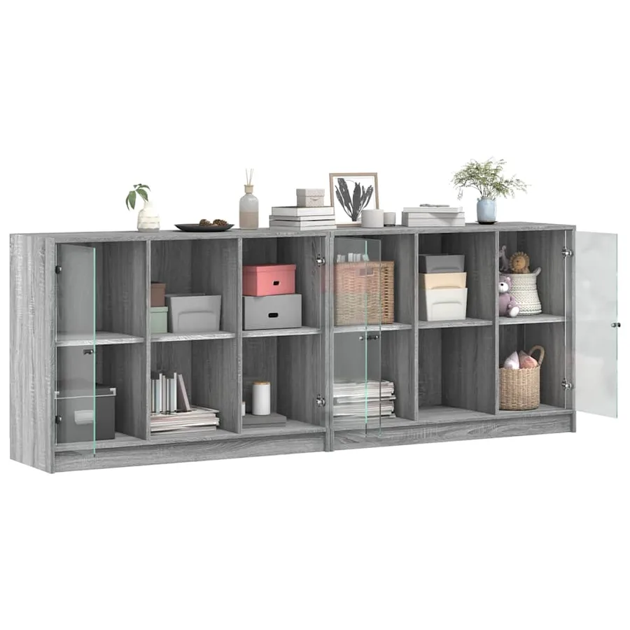 Bibliothèque avec portes sonoma gris 204x37x75 cm - 4
