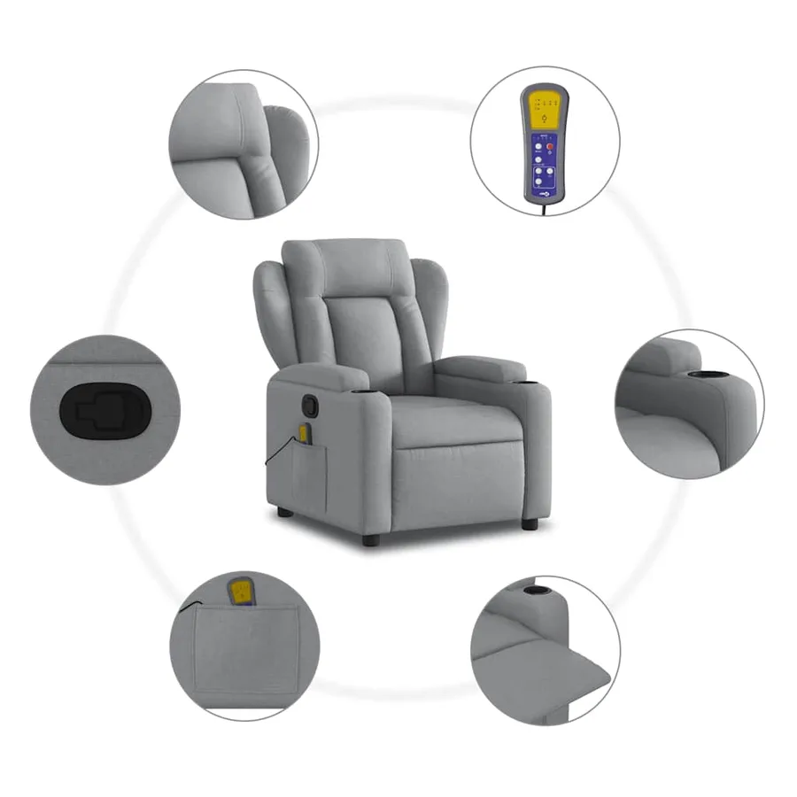 Fauteuil de massage inclinable gris clair tissu - 6