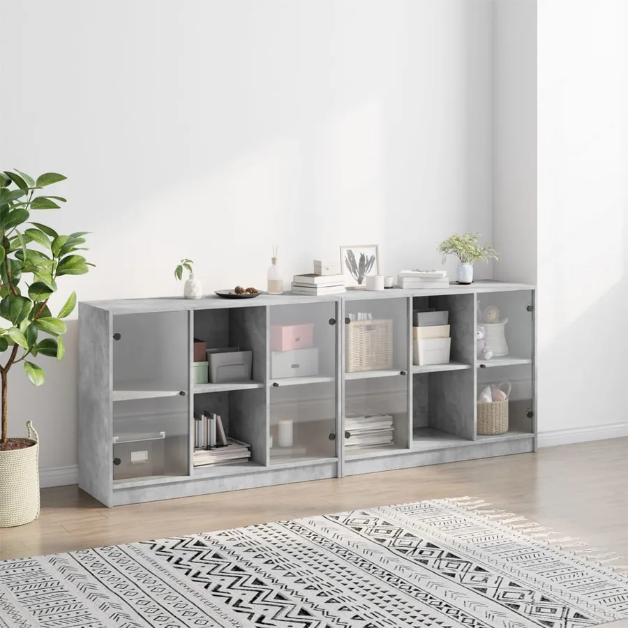 Bibliothèque avec portes gris béton 204x37x75 cm - 3