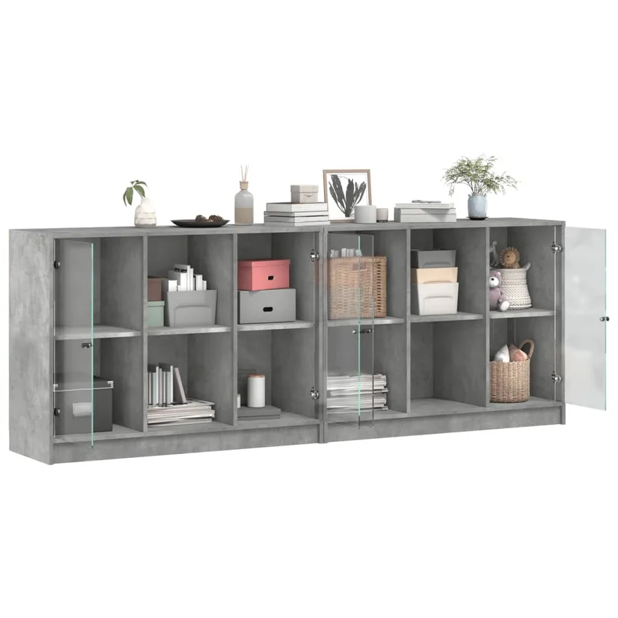 Bibliothèque avec portes gris béton 204x37x75 cm - 4