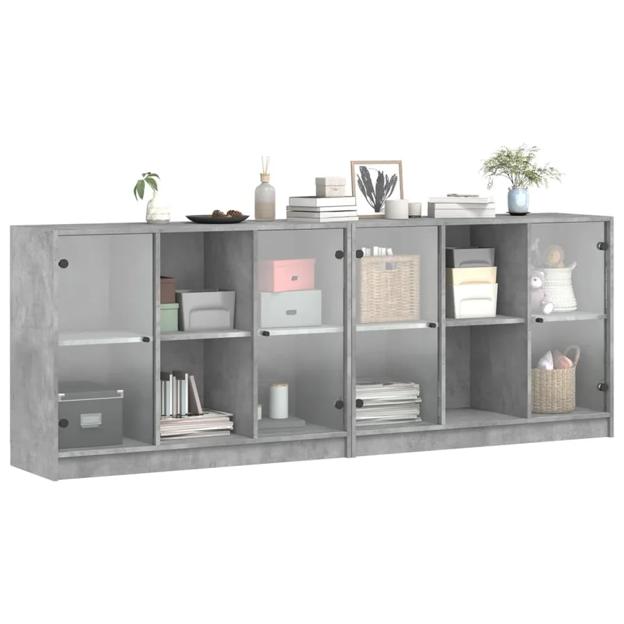 Bibliothèque avec portes gris béton 204x37x75 cm - 5