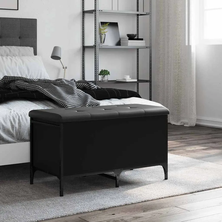 Banc de rangement noir 82x42x45 cm bois d'ingénierie - 3
