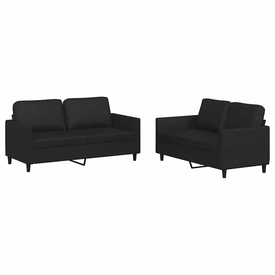 Ensemble de canapés 2 pcs avec coussins Noir Similicuir - 2